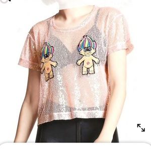 Trolls mesh glittery top size small
